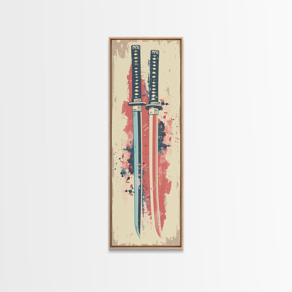 Abstract Samurai Swords Framed Canvas Print Ukiyo-e Art Japanese Style Tall Art Skinny Art Wood Block Print