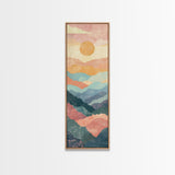 Abstract Sunset Over Rolling Hills, Japanese Art-Inspired Tall Framed Canvas Print for Wall Art