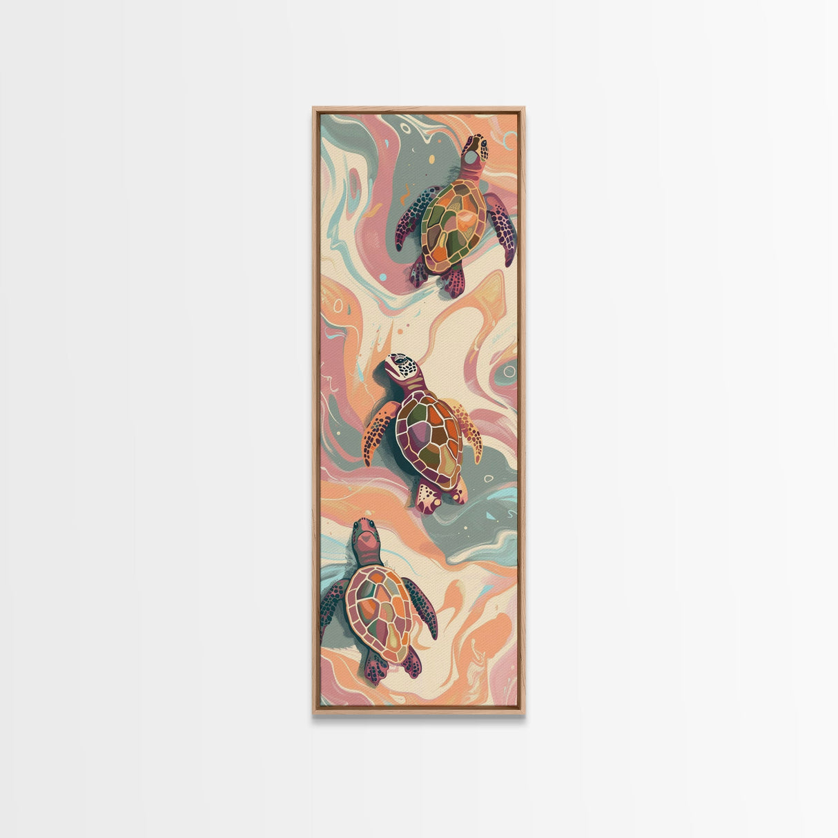 Sea Turtles Marine Life Japanese Style Art On Framed Canvas Print Ukiyo-e Tall Skinny Oceanic Wood Block Wall Decor