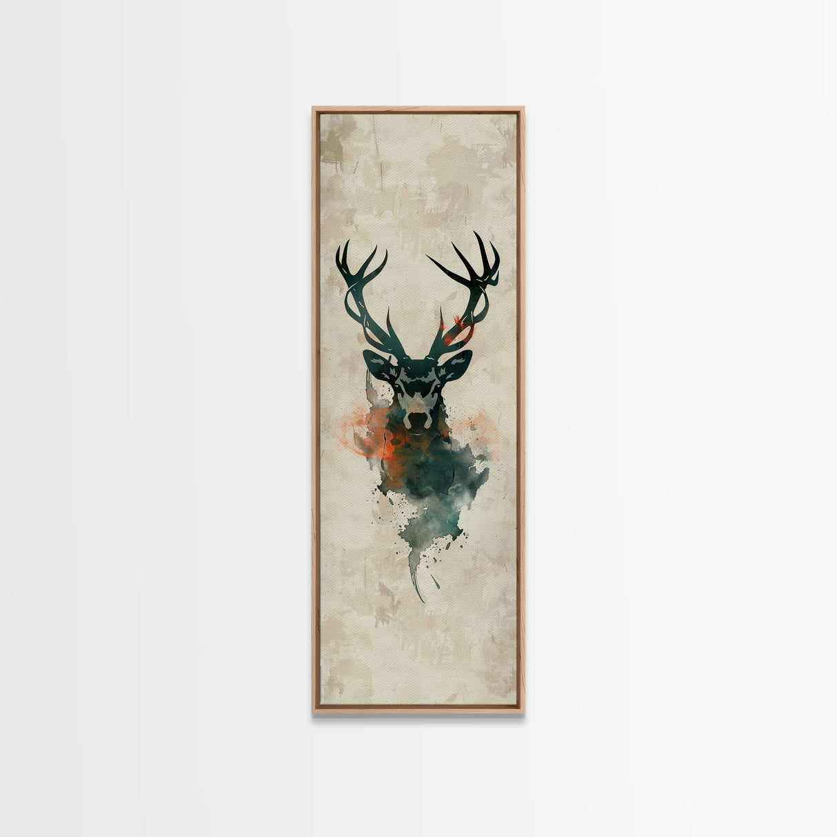 Stag Silhouette Japanese Style Tall Wall Art Skinny Framed Canvas Print Abstract Background