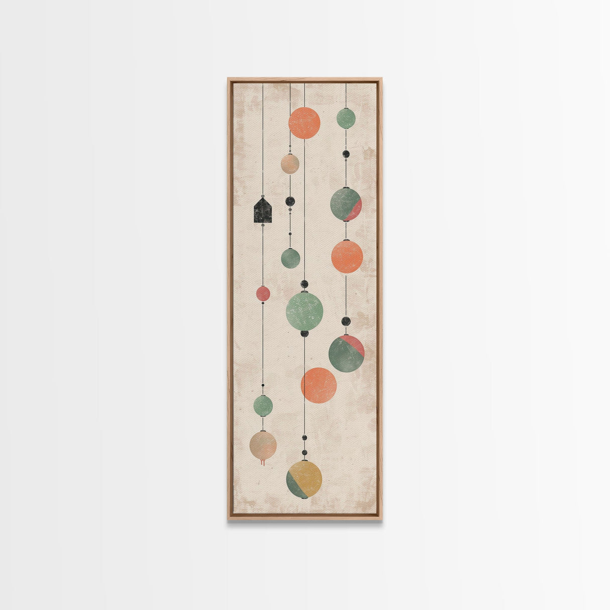 Abstract Hanging Lanterns On A Rustic Background – Framed Canvas Print With Skinny Art And Tall Art In Ukiyo-E Art And Japanese Style Art