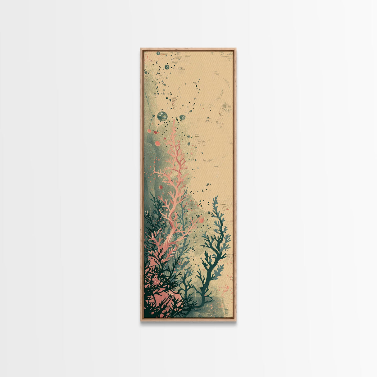 Tall Skinny Art Japanese Style Wood Block Print Abstract Seaweed In Soft Hues For Framed Canvas Print In Ukiyo-e Style