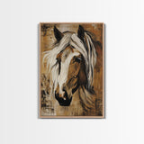 Majestic Horse Portrait in Earthy Tones - Framed Canvas Print, Rustic Animal Art, Living Room Wall Decor, Horse Art for Bedroom