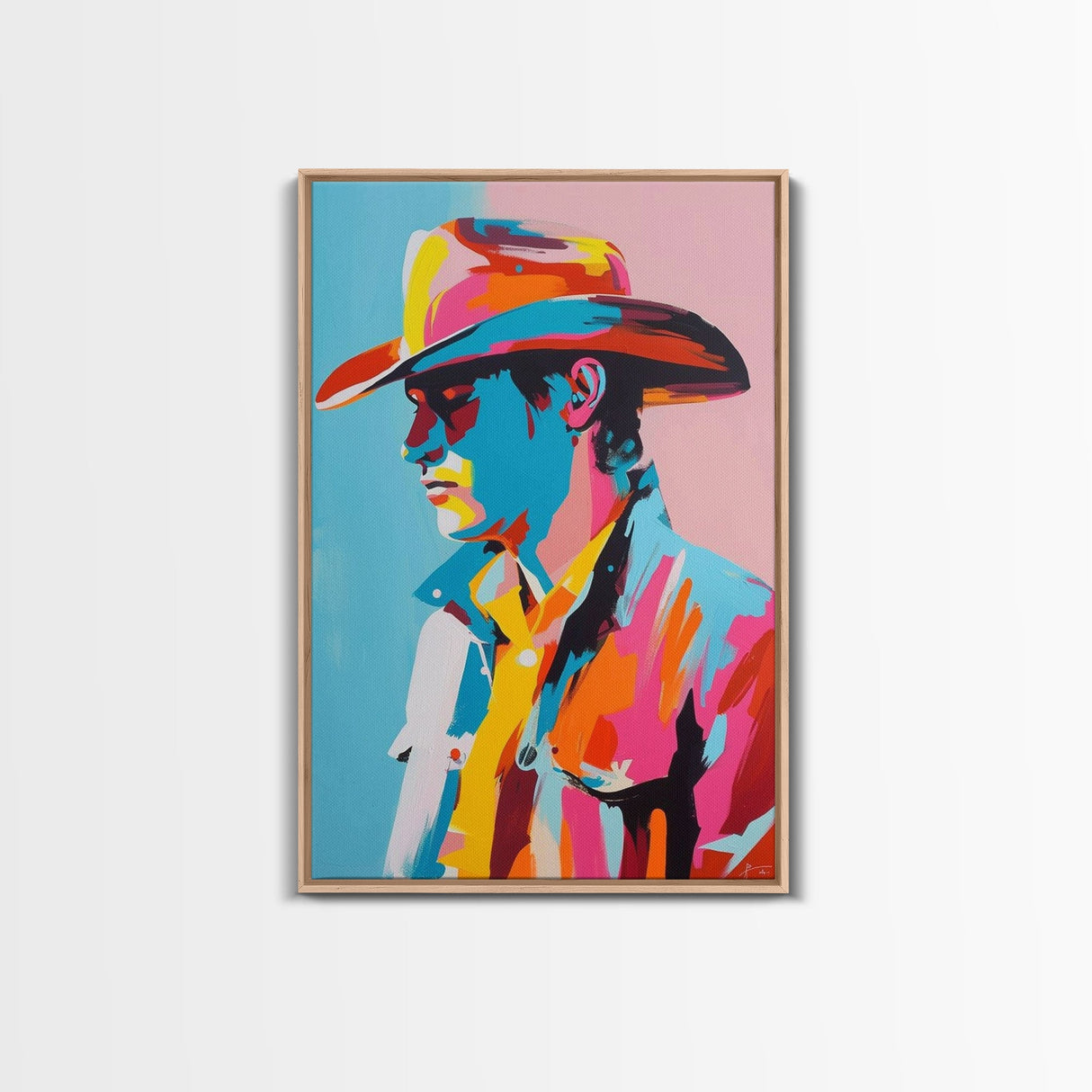 Pop Art Cowboy with Sunglasses - Framed Canvas Print, Bright Western Art, Contemporary Cowboy Wall Art for Bedroom Decor