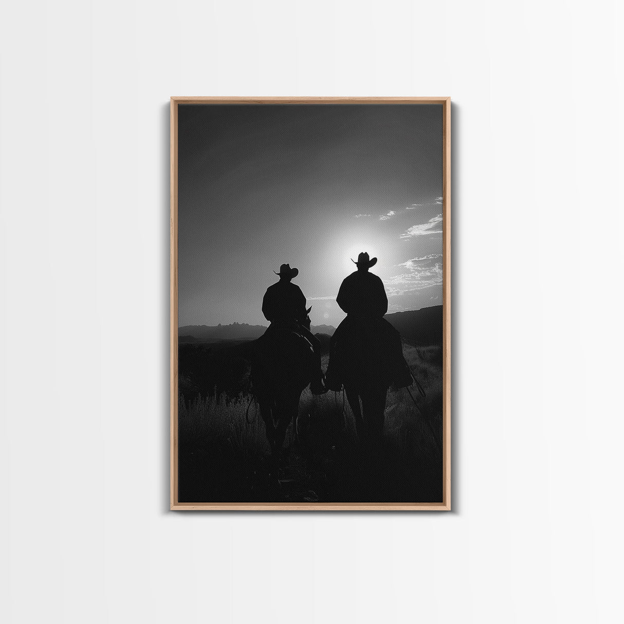 Silhouetted Cowboys on Horseback Riding into the Sunset for Western Wall Art, Canvas Prints, Home Decor, Living Room Art, Bedroom Art