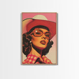 Stylish Cowgirl with Sunglasses | Framed Canvas Print | Western Wall Art | Living Room Decor | Rustic Home Decor