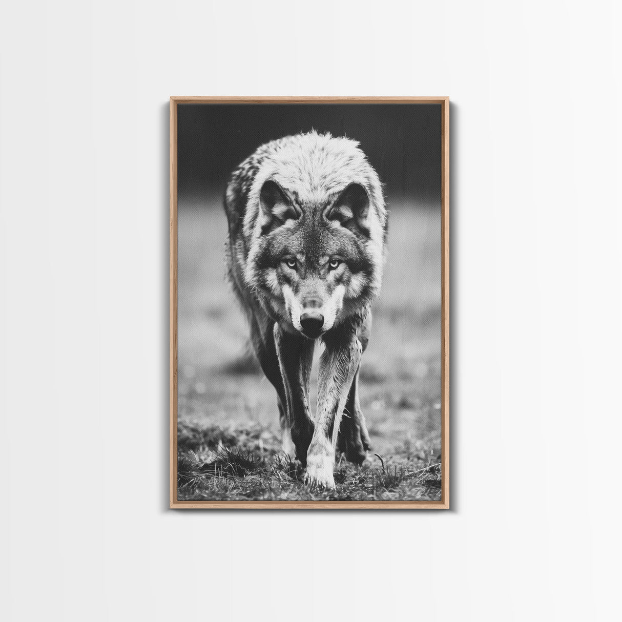 Majestic Wolf Black and White Art Print - Framed Canvas Wall Decor, Wildlife Art for Living Room, Rustic Animal Wall Art for Home