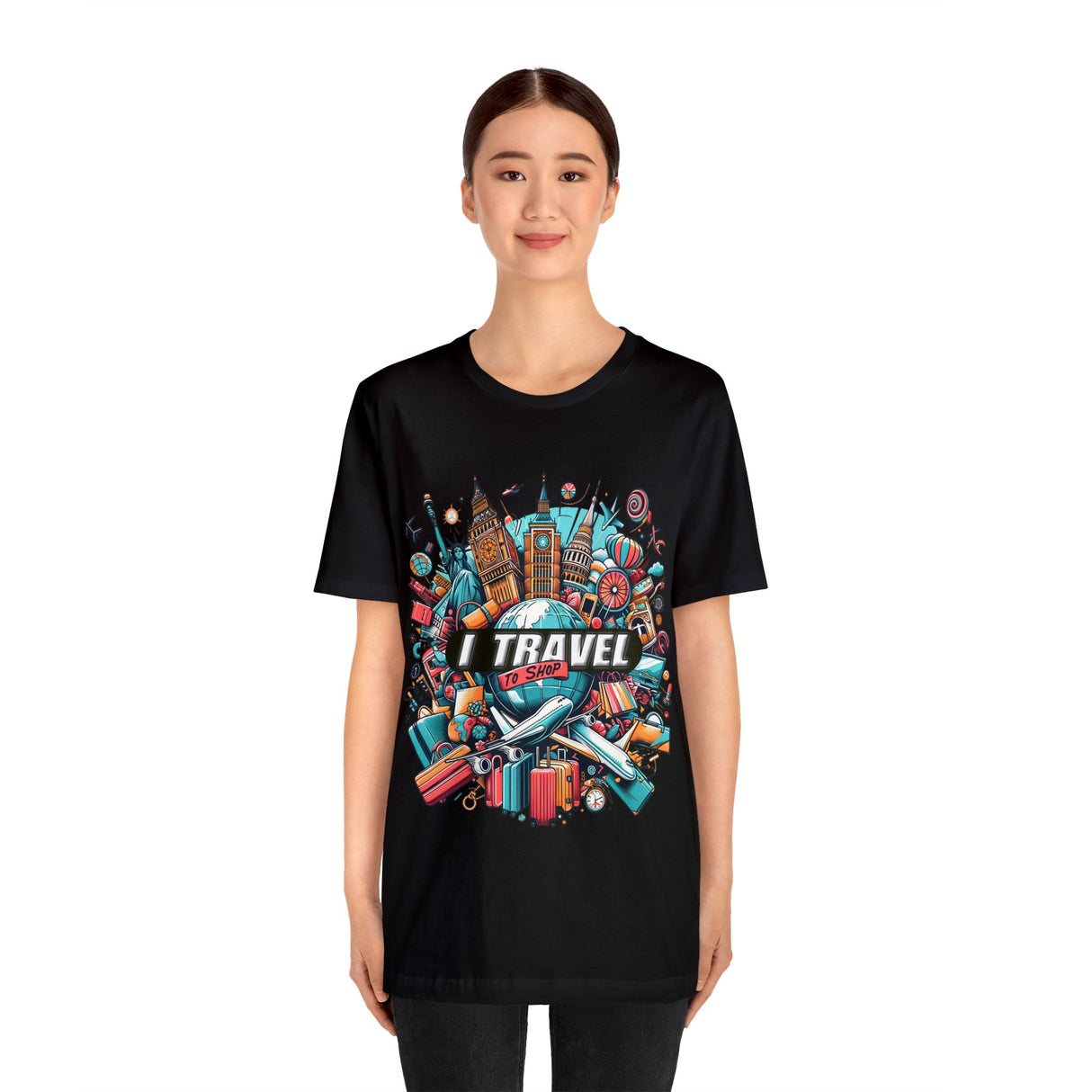 "I Travel To Shop" full color T-shirt