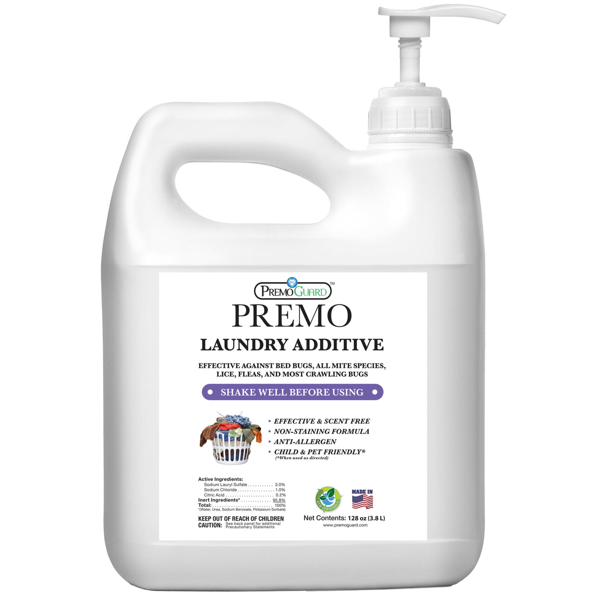 Bed Bug & Mite Killer Laundry Additive - 128 oz - All Natural Non-Toxic - By Premo Guard