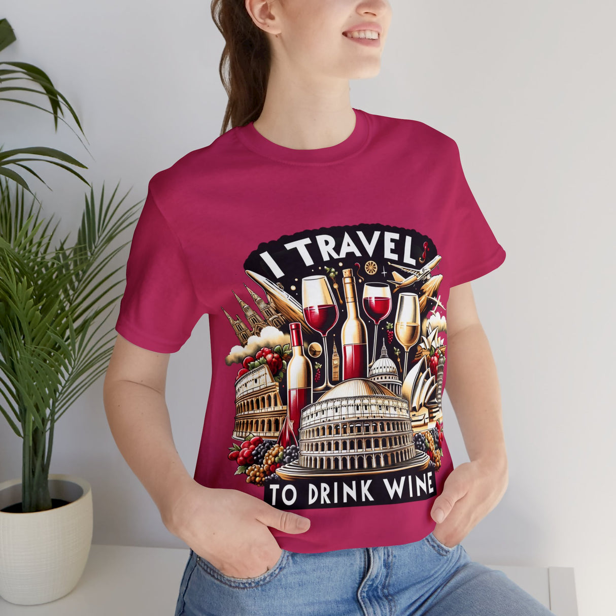 Camiseta "Viajo para beber vino" a todo color