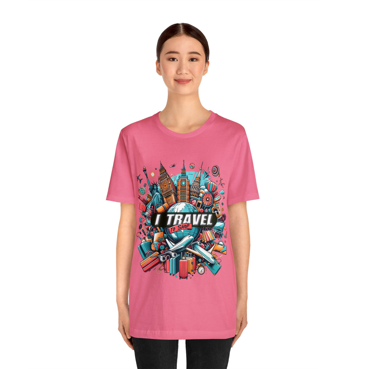 "I Travel To Shop" full color T-shirt