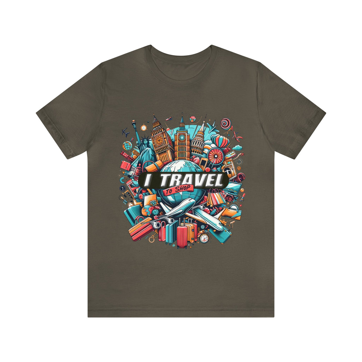 "I Travel To Shop" full color T-shirt