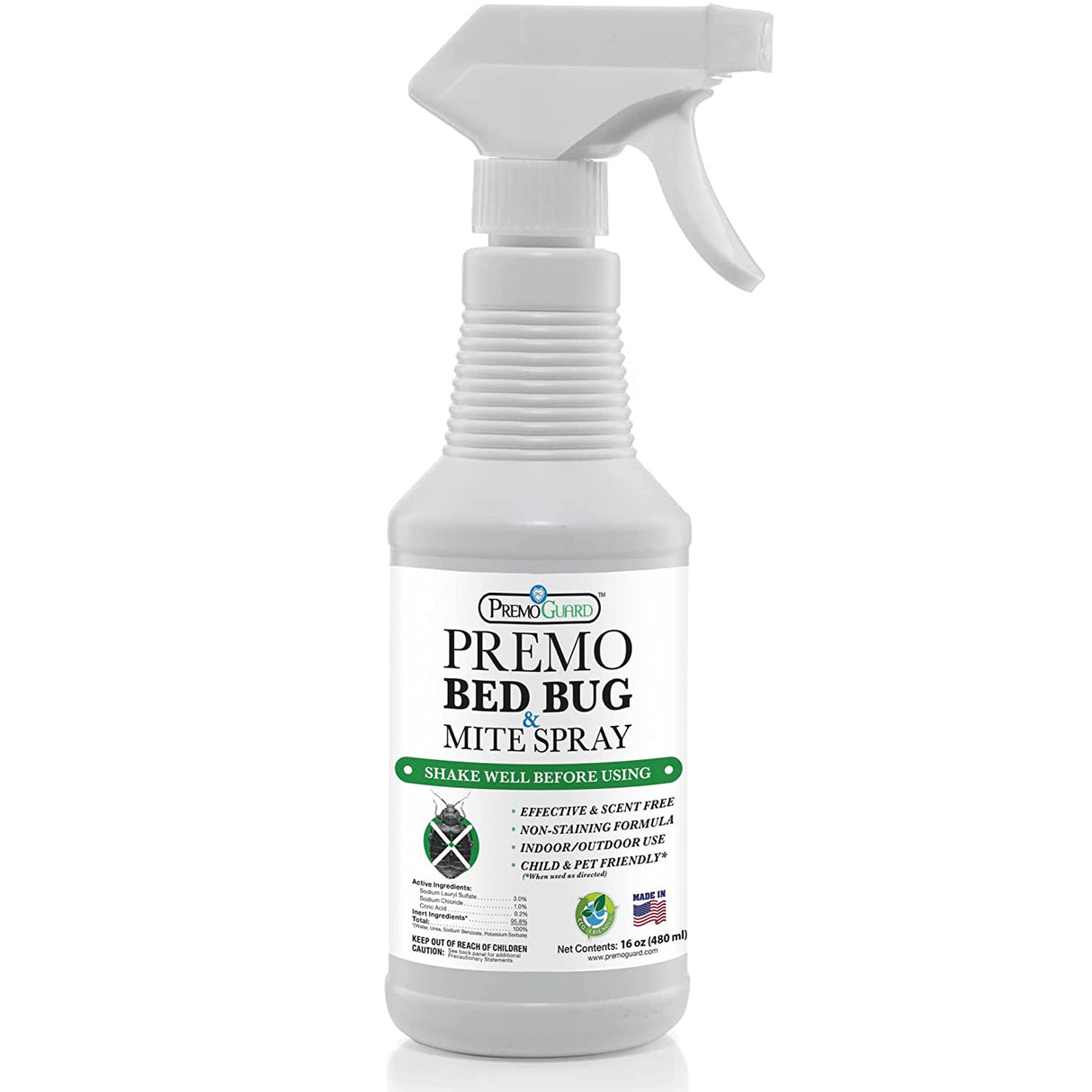 Bed Bug & Mite Killer - 16 oz - All Natural Non-Toxic - By Premo Guard