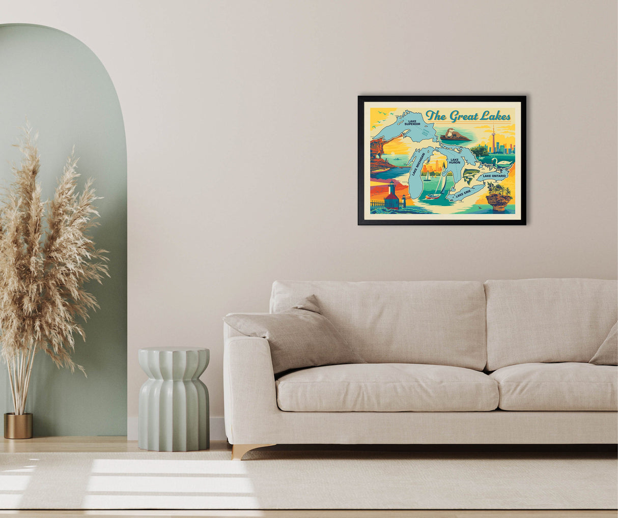 The Great Lakes Map (American Travel) Art Print