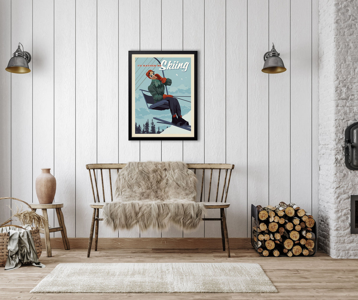 I'd Rather Be Skiing (Lake & Lodge) Art Print