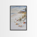 Christmas On A Snow Capped Beach, Wood Framed Wall Art, Rustic Christmas Decor, Tropical / nautical Christmas Art