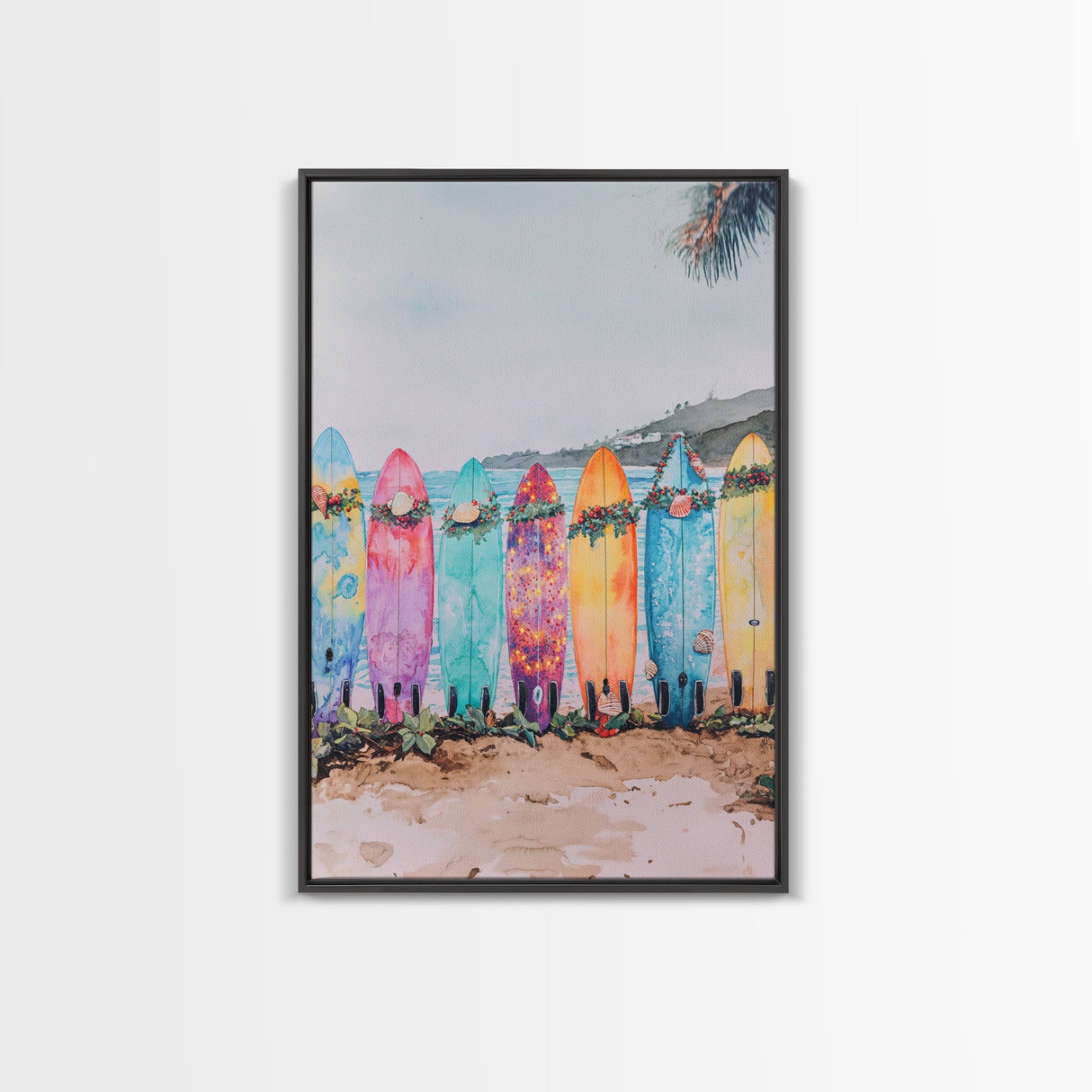 Surf Board Christmas, Framed Canvas Print, Beautiful Trendy Christmas Wall Art With Wood Frame, 2024 Xmas Decor, Christmas 2024