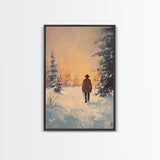 Lone Cowboy in Snowy Forest Canvas Print, Winter Wonderland Western Art, Christmas Wall Art Gift, Seasonal Holiday Decor, Tall Canvas Print