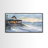 Beach Christmas decor Framed Canvas Print winter wonderland cabin Christmas vacation decor coastal Christmas wall art holiday gift idea