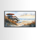 Christmas vacation decor Framed Canvas Print coastal beach cabin snowy winter landscape holiday decor gallery wall Christmas wall print