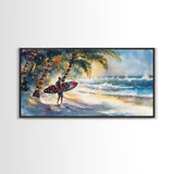 Surfer Christmas Tropical Canvas Print | Beach Christmas Art | 2024 Holiday Wall Art | Tropical Christmas Home Decor Gift Idea Coastal Decor