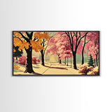 Autumn Park Path Framed Canvas Print, Warm Fall Trees and Pathway Wall Art, Seasonal Fall Home Decor, Farmhouse Gift Idea, Holiday Wall Art