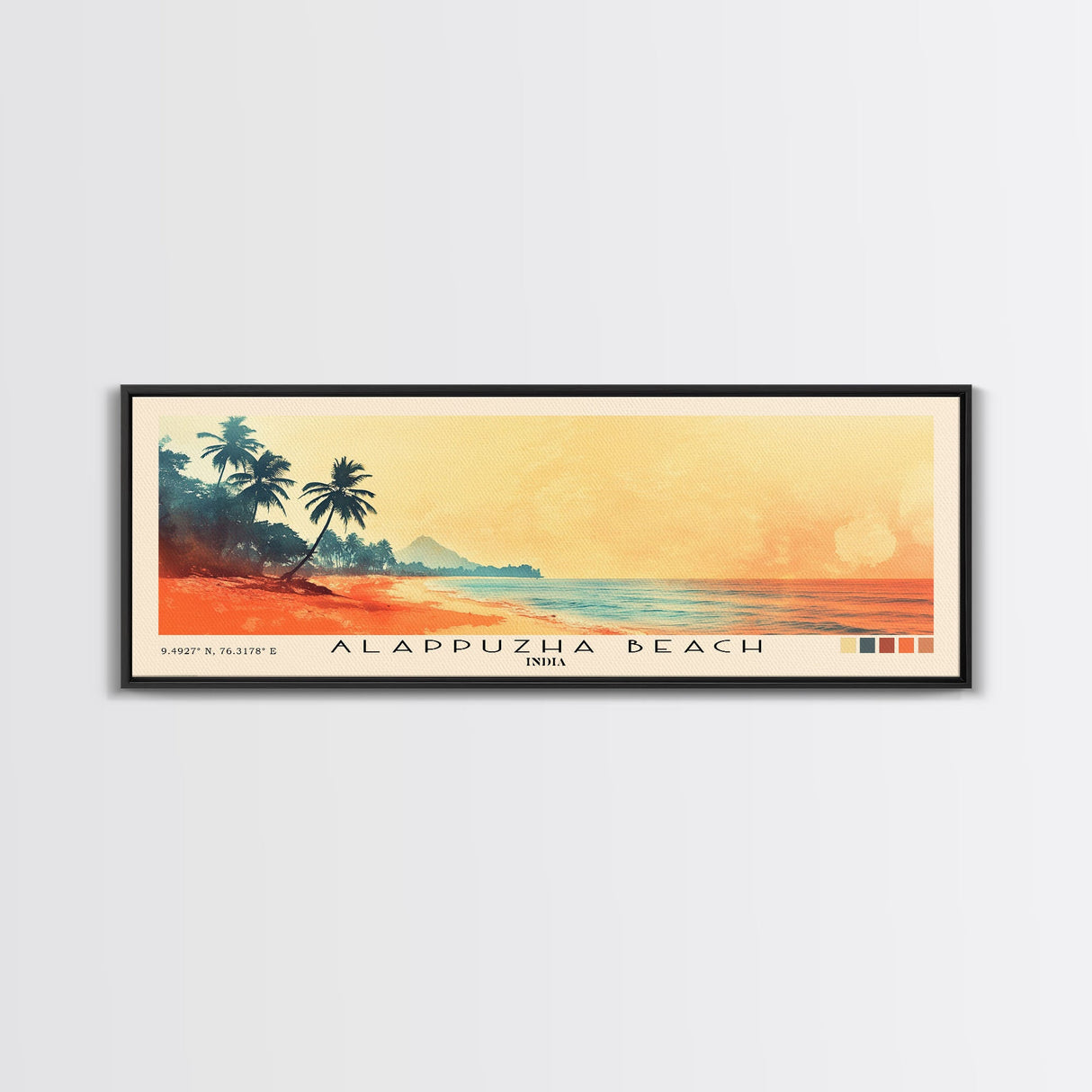 Alappuzha Beach, India Watercolor Print, Vacation Gift, India Wall Art, Beach Painting, Beach Decor, Large Wall Art, Wood Frame Art