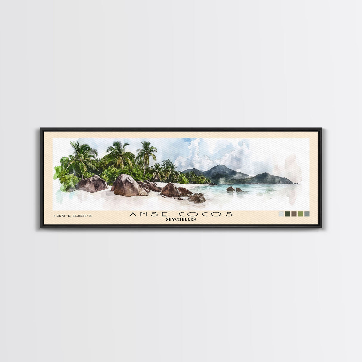 Anse Cocos, Seychelles Watercolor Beach Print, Vacation Gift, Seychelles Wall Art, Beach Painting, Beach Decor, Beach Painting