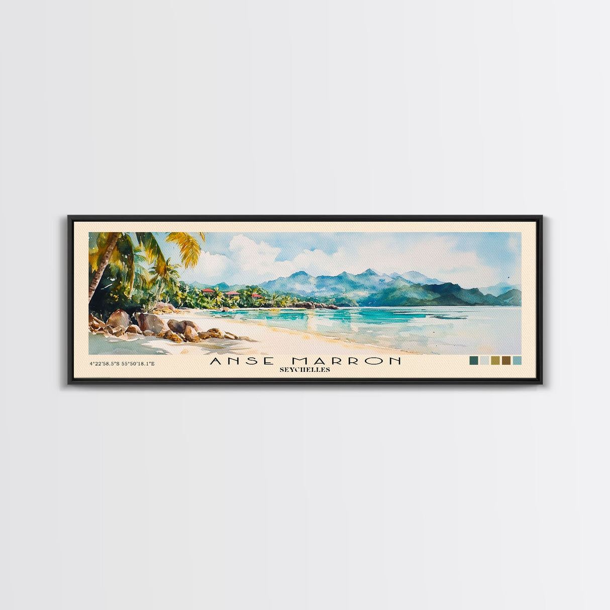 Anse Marron, Seychelles Watercolor Print, Vacation Gift, Seychelles Wall Art, Beach Painting, Beach Decor, Large Wall Art, Wood Frame Art