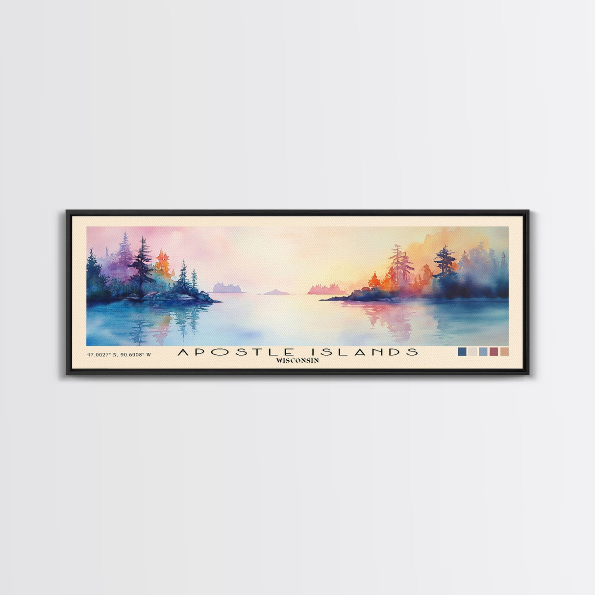 Apostle Islands, Wisconsin Watercolor Print, Vacation Gift, Wisconsin Wall Art, Beach Painting, Beach Decor, Large Wall Art, Wood Frame Art