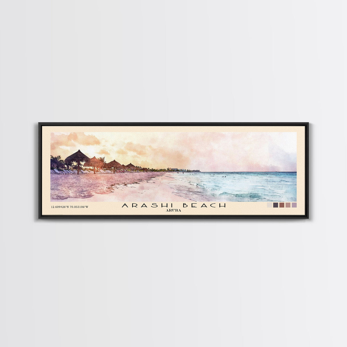 Arashi Beach, Aruba Watercolor Beach Print, Vacation Gift, Aruba Wall Art, Framed Canvas Print, Framed Beach Painting