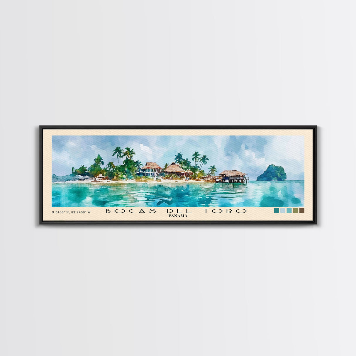 Bocas del Toro , Panamá Watercolor Beach Print, Vacation Gift, Panamá Wall Art, Framed Canvas Print, Framed Beach Painting