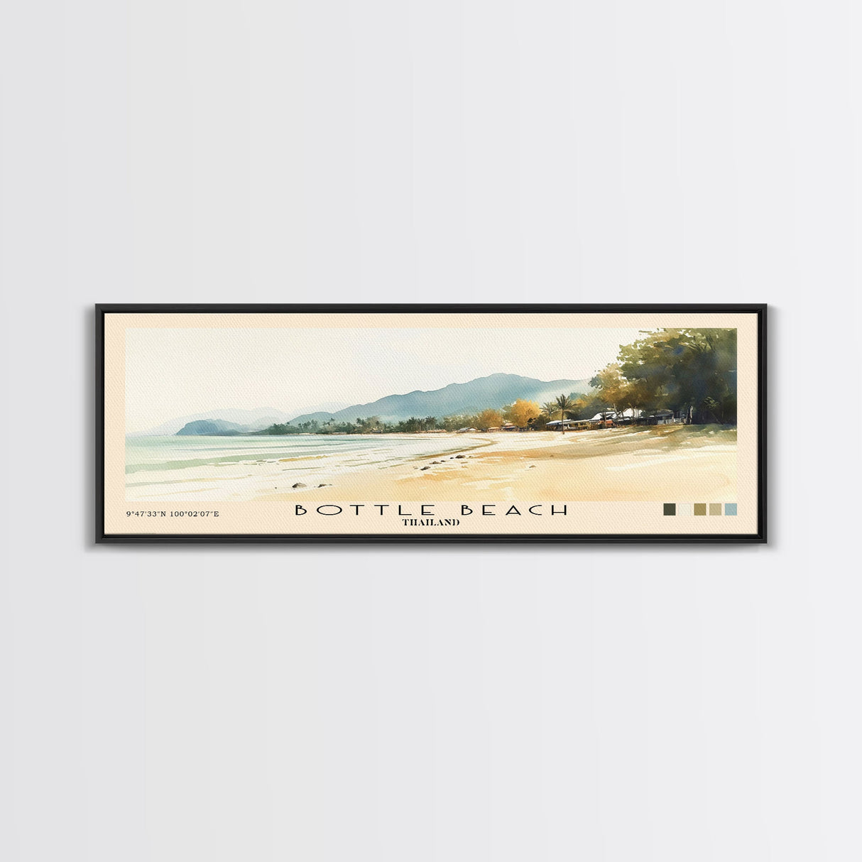 Bottle Beach, Thailand Watercolor Beach Print, Vacation Gift, Thailand Wall Art, Framed Canvas Print, Framed Beach Painting