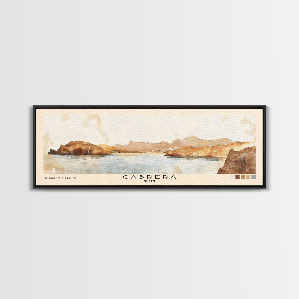 Cabrera, Spain Watercolor Beach Print, Vacation Gift, Spain Wall Art, Framed Canvas Print, Framed Beach Painting