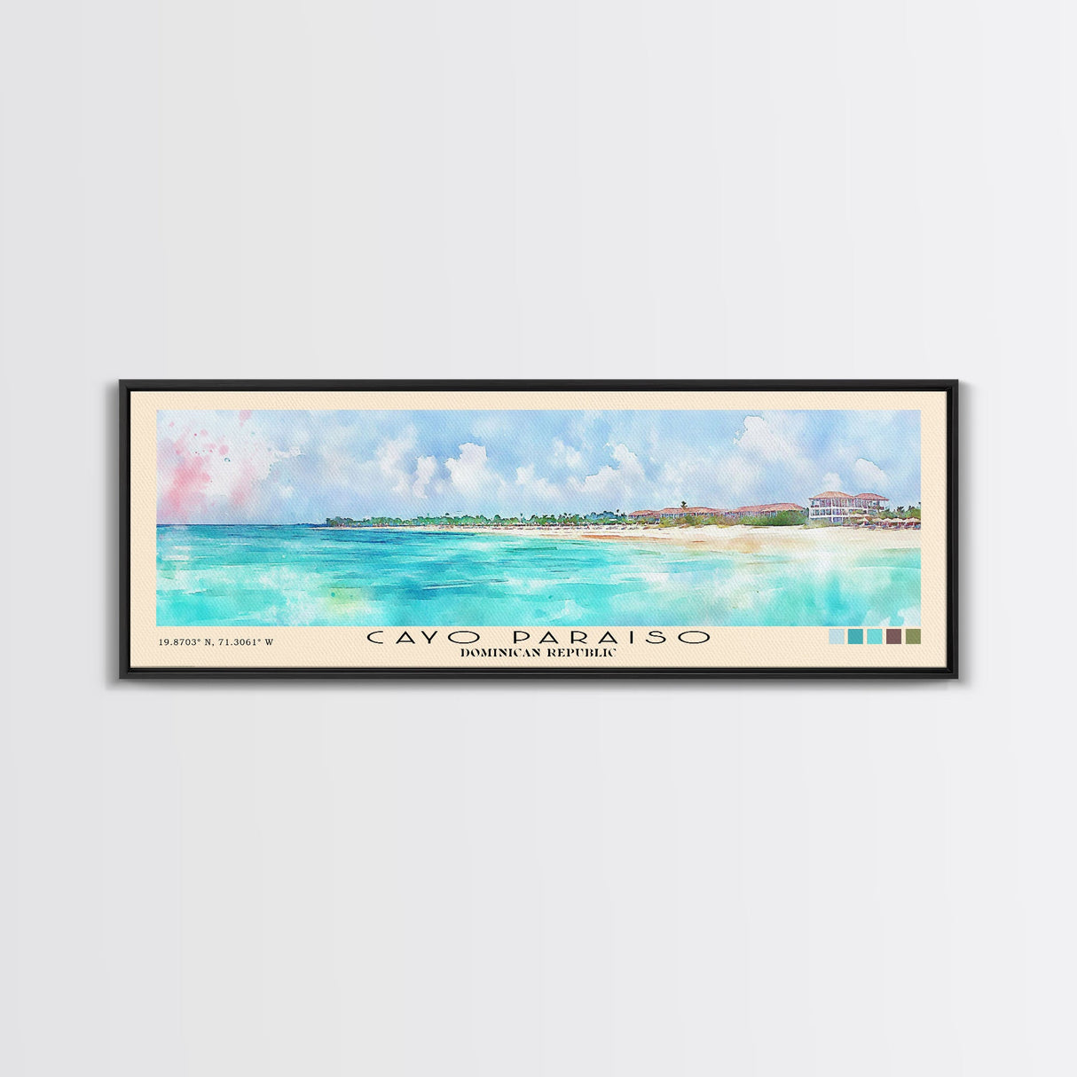 Cayo Paraiso, Dominican Republic Watercolor Beach Print, Vacation Gift, Dominican Republic Wall Art, Framed Canvas Print, Framed Beach Painting