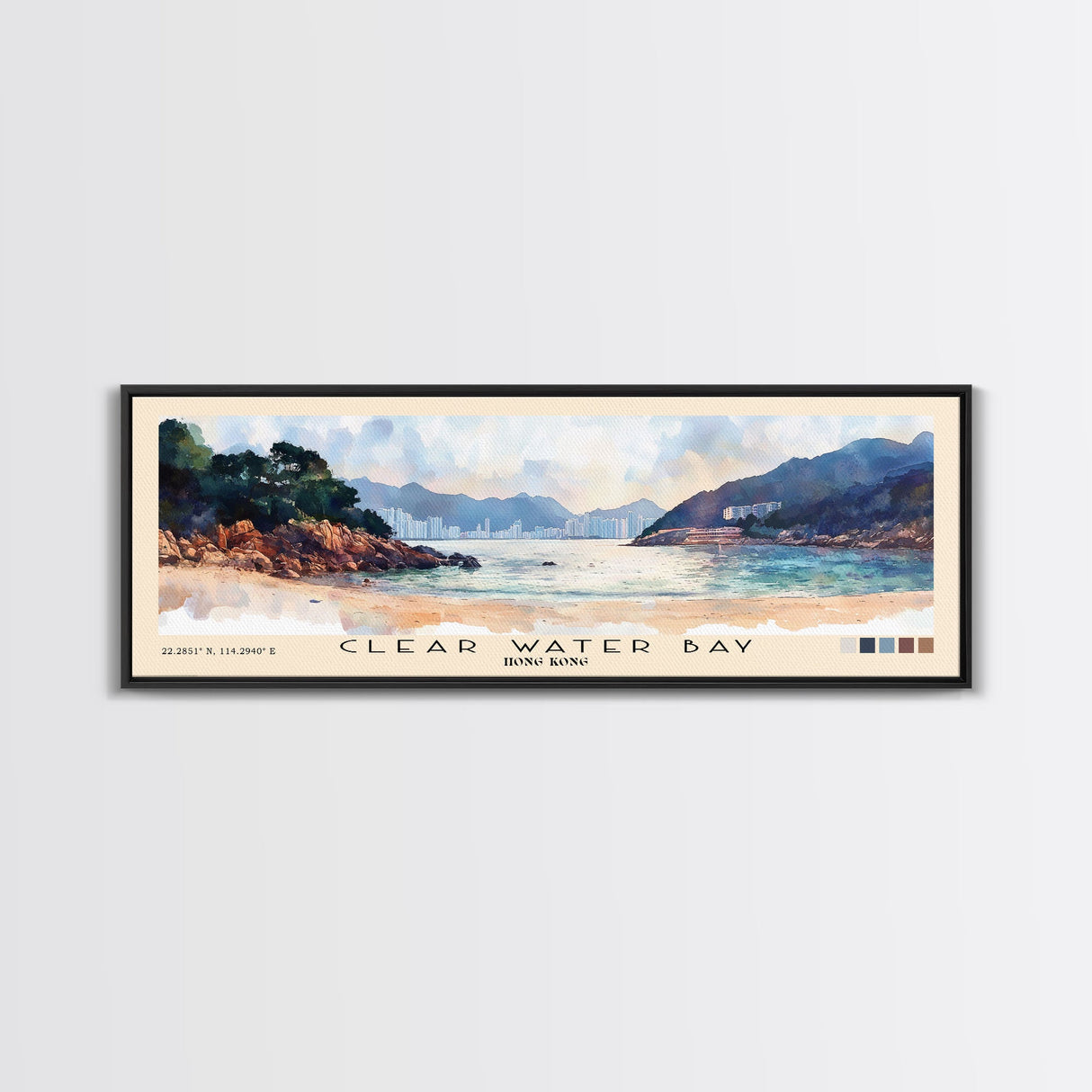 Clear Water Bay, Hong Kong Watercolor Beach Print, Vacation Gift, Hong Kong Wall Art, Framed Canvas Print, Framed Beach Painting