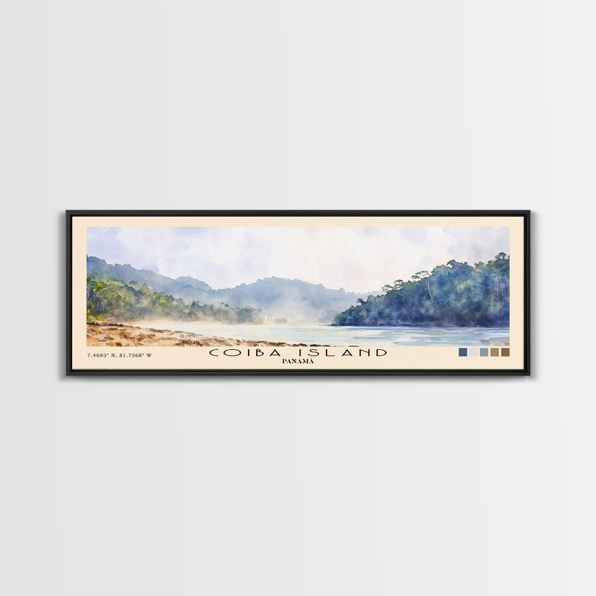 Coiba Island, Panamá Watercolor Beach Print, Vacation Gift, Panamá Wall Art, Framed Canvas Print, Framed Beach Painting