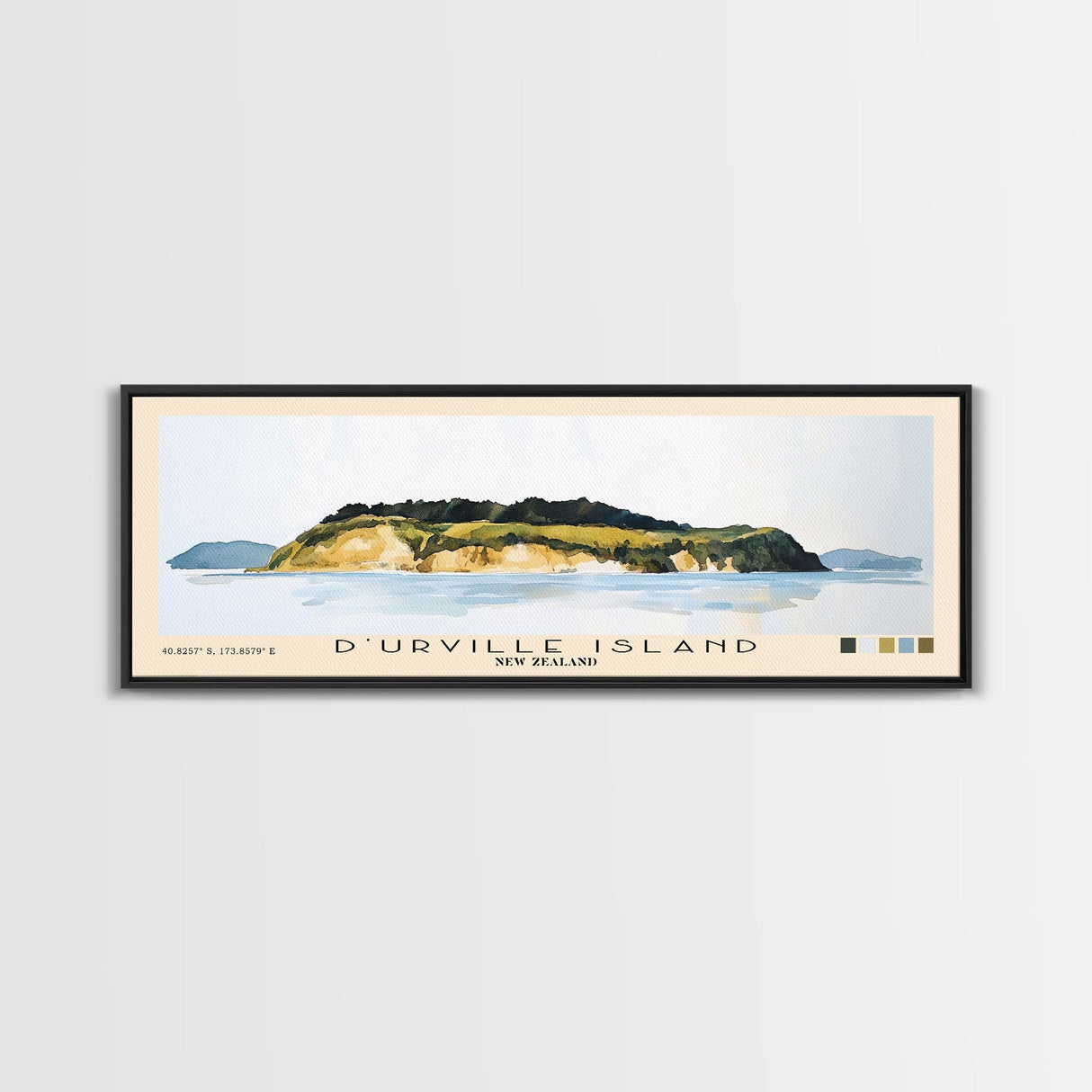 D’Urville Island, New Zealand Watercolor Beach Print, Vacation Gift, New Zealand Wall Art, Framed Canvas Print, Framed Beach Painting