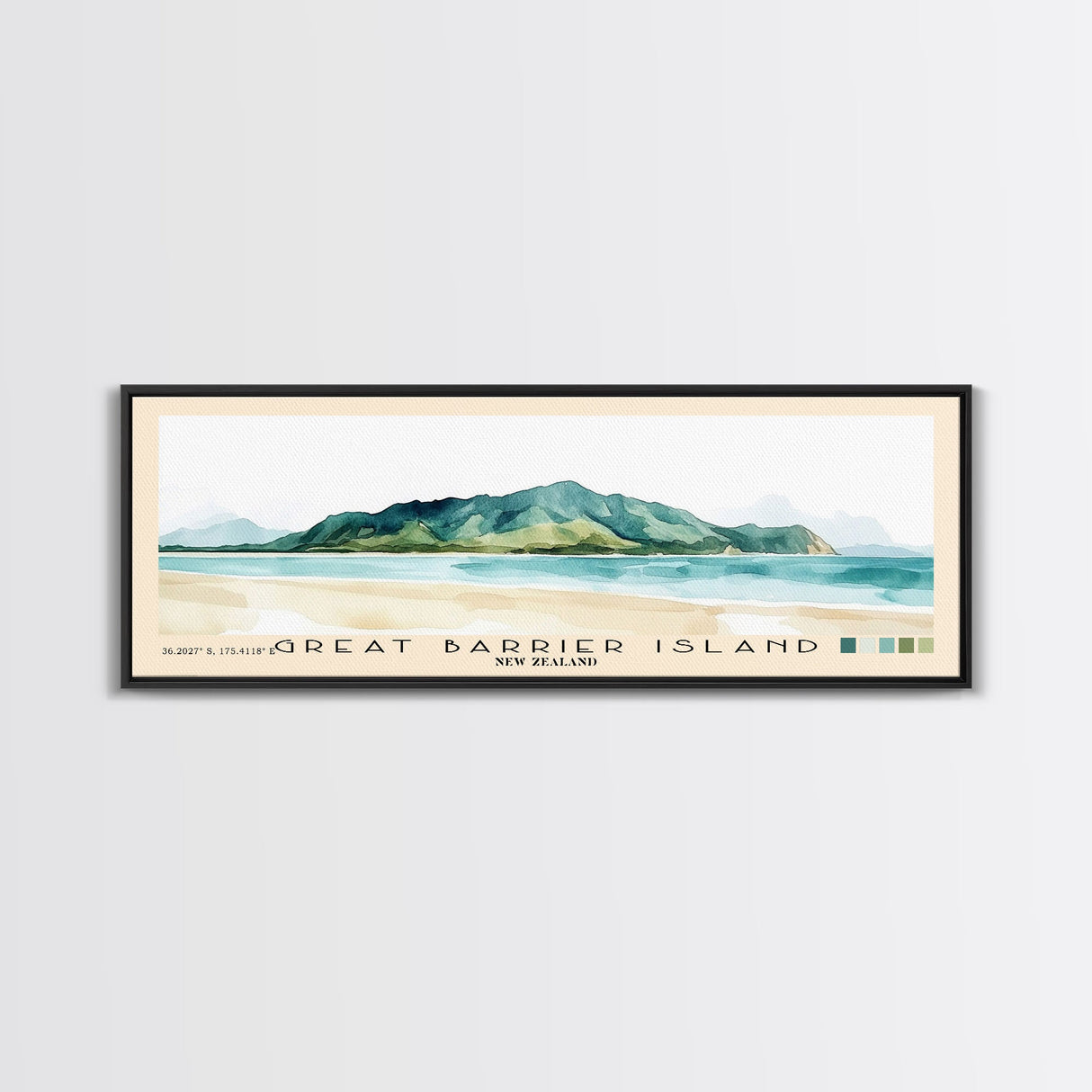 Great Barrier Island, New Zealand Watercolor Beach Print, Vacation Gift, New Zealand Wall Art, Framed Canvas Print, Framed Beach Painting