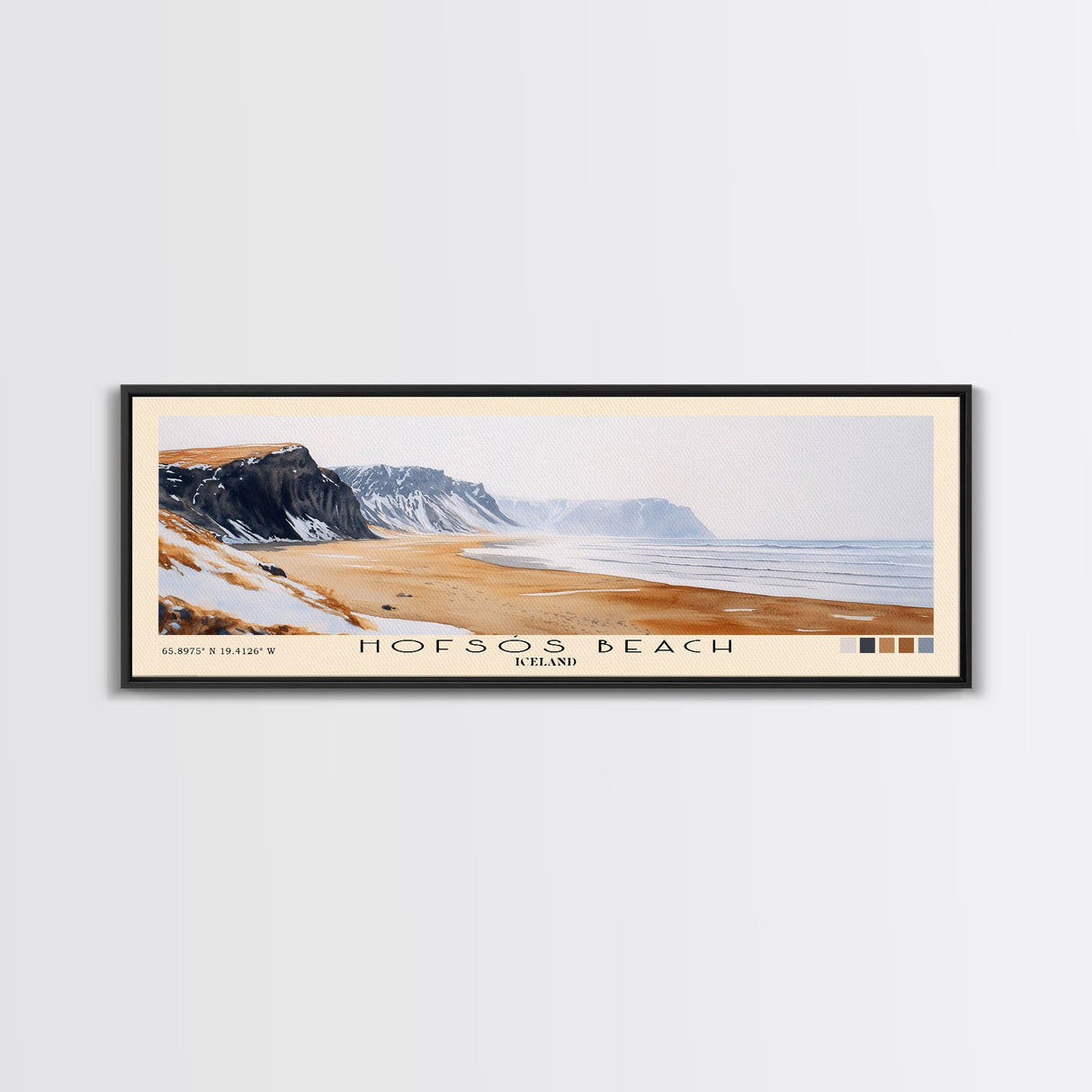 Hofsós Beach, Iceland Watercolor Beach Print, Vacation Gift, Iceland Wall Art, Framed Canvas Print, Framed Beach Painting