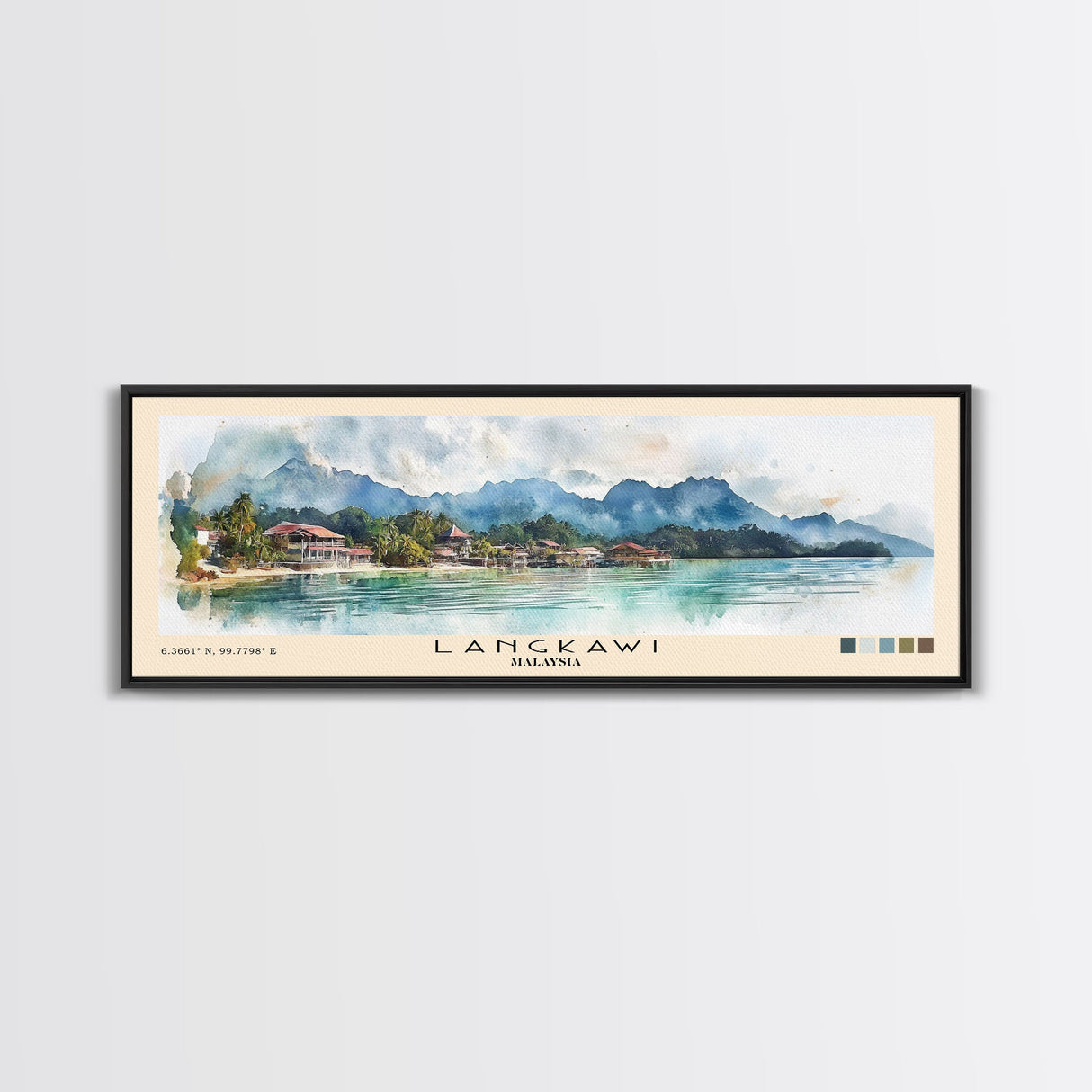 Langkawi, Malaysia Watercolor Beach Print, Vacation Gift, Malaysia Wall Art, Framed Canvas Print, Framed Beach Painting