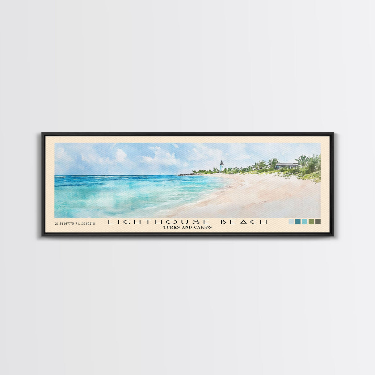 Lighthouse Beach, Turks and Caicos Watercolor Beach Print, Vacation Gift, Turks and Caicos Wall Art, Framed Canvas Print, Framed Beach Painting