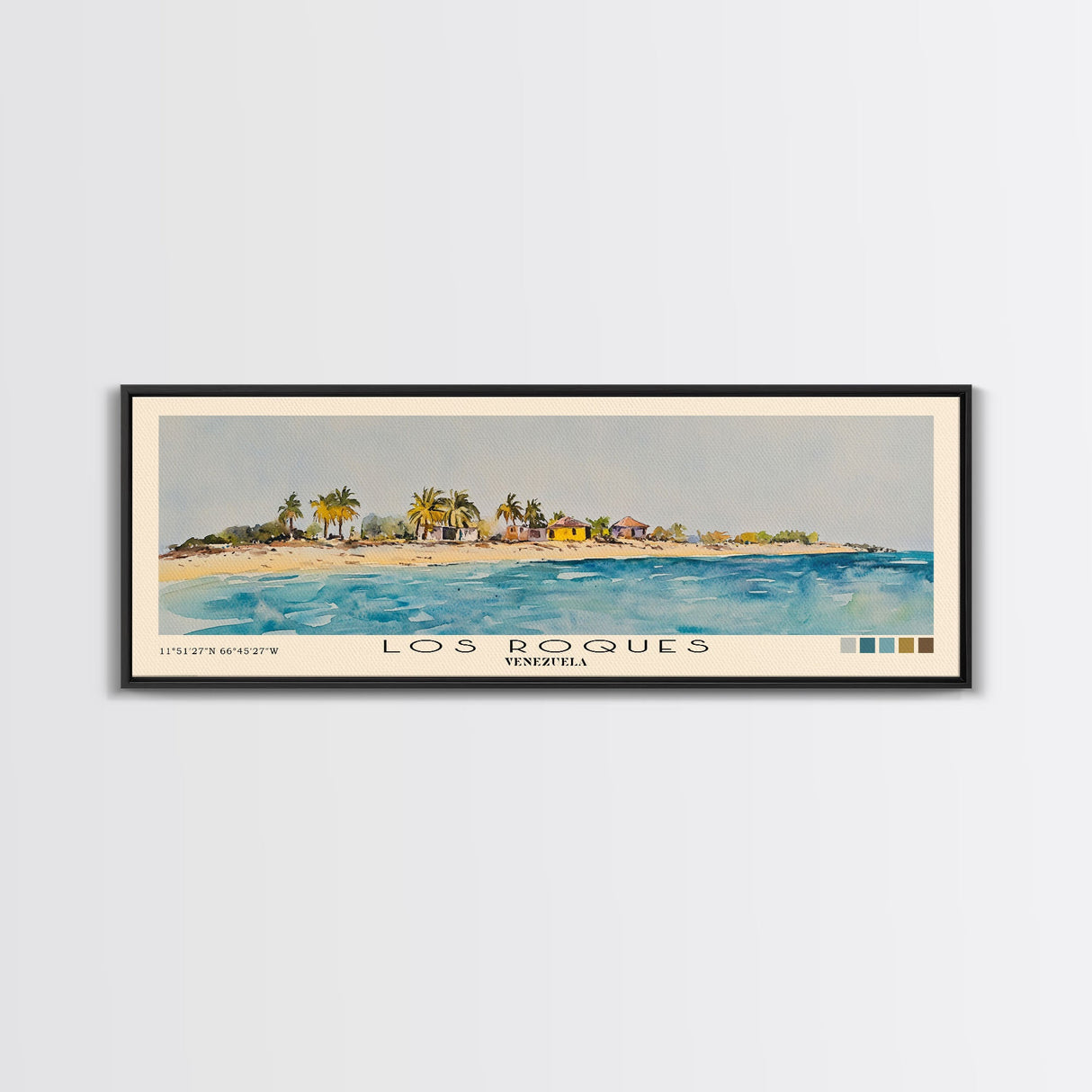 Los Roques, Venezuela Watercolor Beach Print, Vacation Gift, Venezuela Wall Art, Framed Canvas Print, Framed Beach Painting