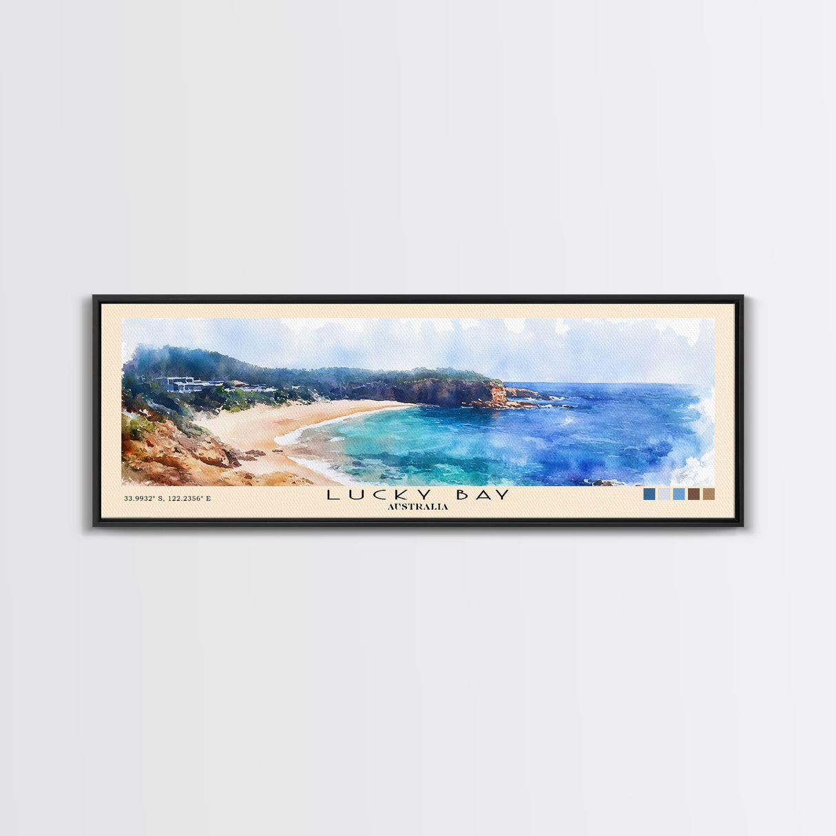 Lucky Bay, Australia Watercolor Print, Vacation Gift, Australia Wall Art, Beach Painting, Beach Decor, Large Wall Art, Wood Frame Art