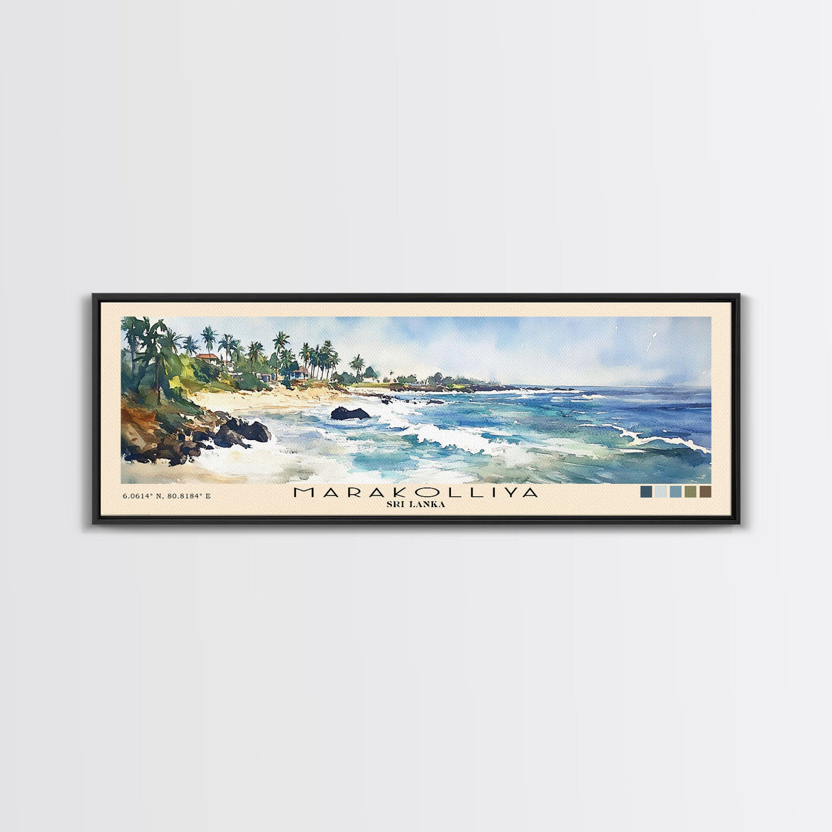 Marakolliya, Sri Lanka Watercolor Beach Print, Vacation Gift, Sri Lanka Wall Art, Framed Canvas Print, Framed Beach Painting