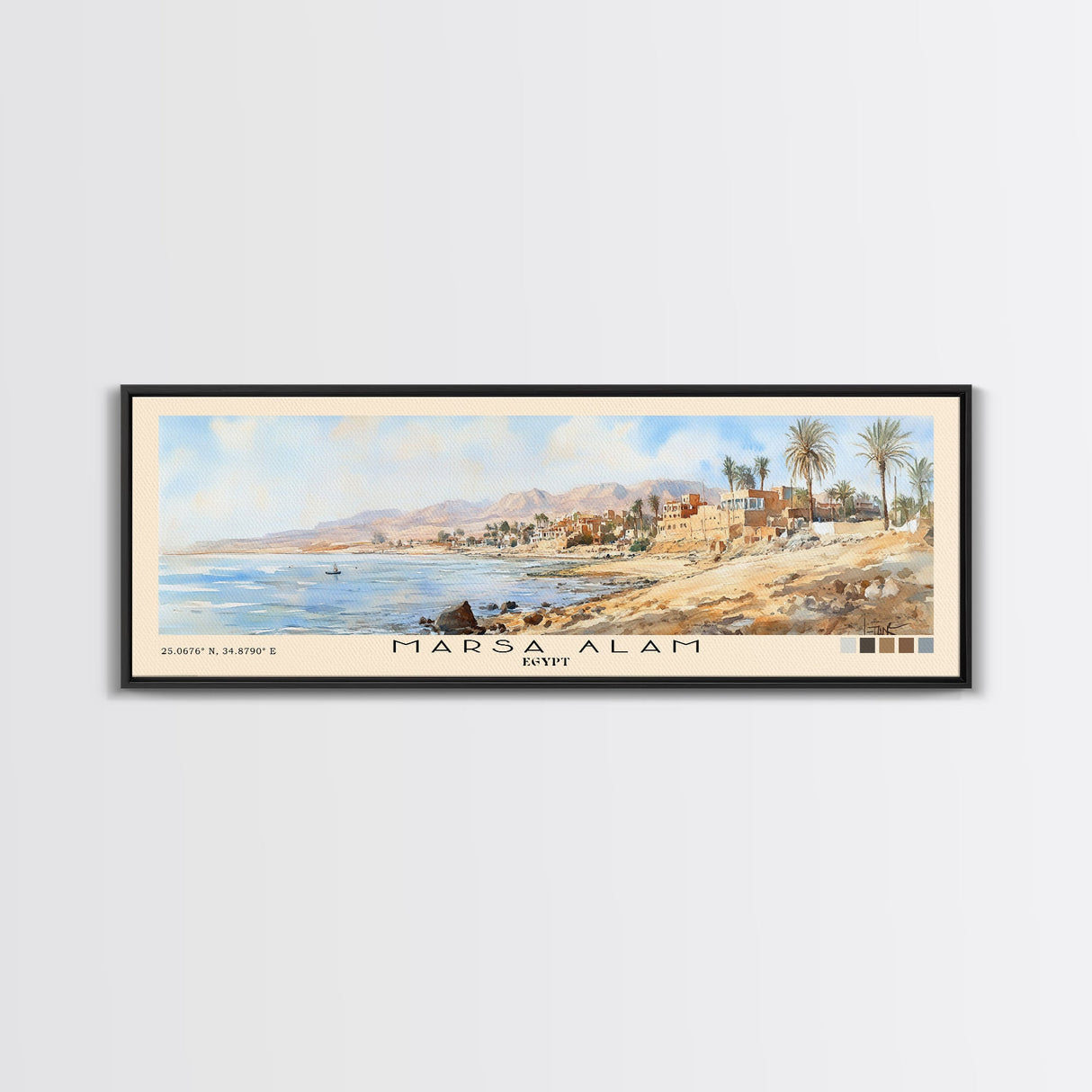 Marsa Alam, Egypt Watercolor Print, Vacation Gift, Egypt Wall Art, Beach Painting, Beach Decor, Large Wall Art, Wood Frame Art