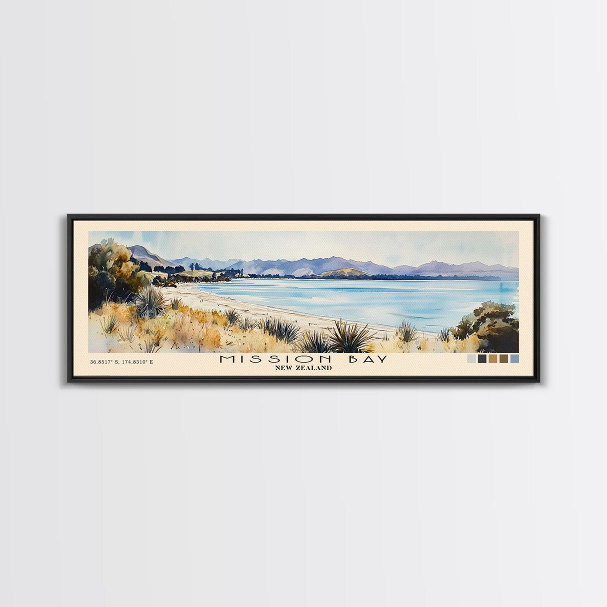 Mission Bay, New Zealand Watercolor Beach Print, Vacation Gift, New Zealand Wall Art, Beach Painting, Beach Decor, Beach Painting