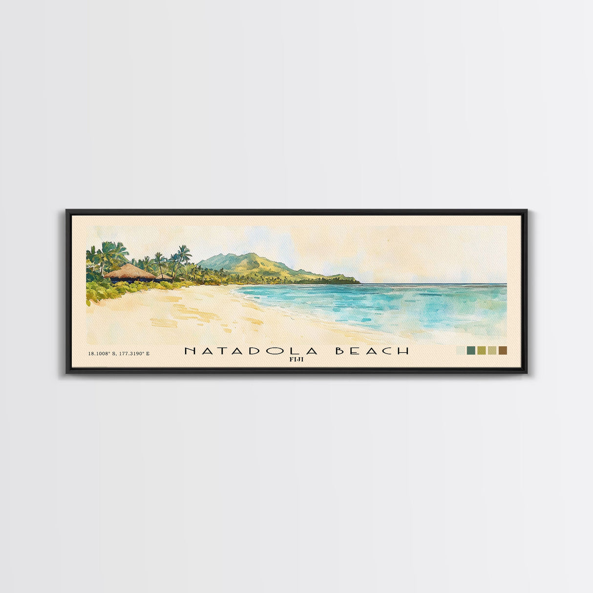 Natadola Beach, Fiji Watercolor Print, Vacation Gift, Fiji Wall Art, Beach Painting, Beach Decor, Large Wall Art, Wood Frame Art