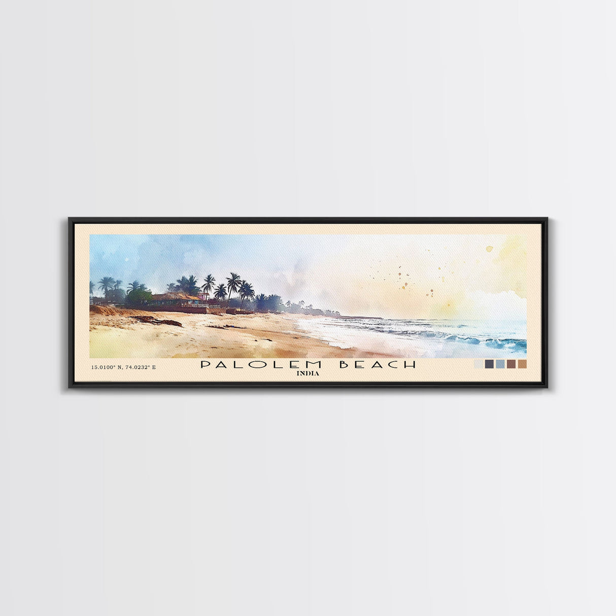 Palolem Beach, India Watercolor Beach Print, Vacation Gift, India Wall Art, Framed Canvas Print, Framed Beach Painting