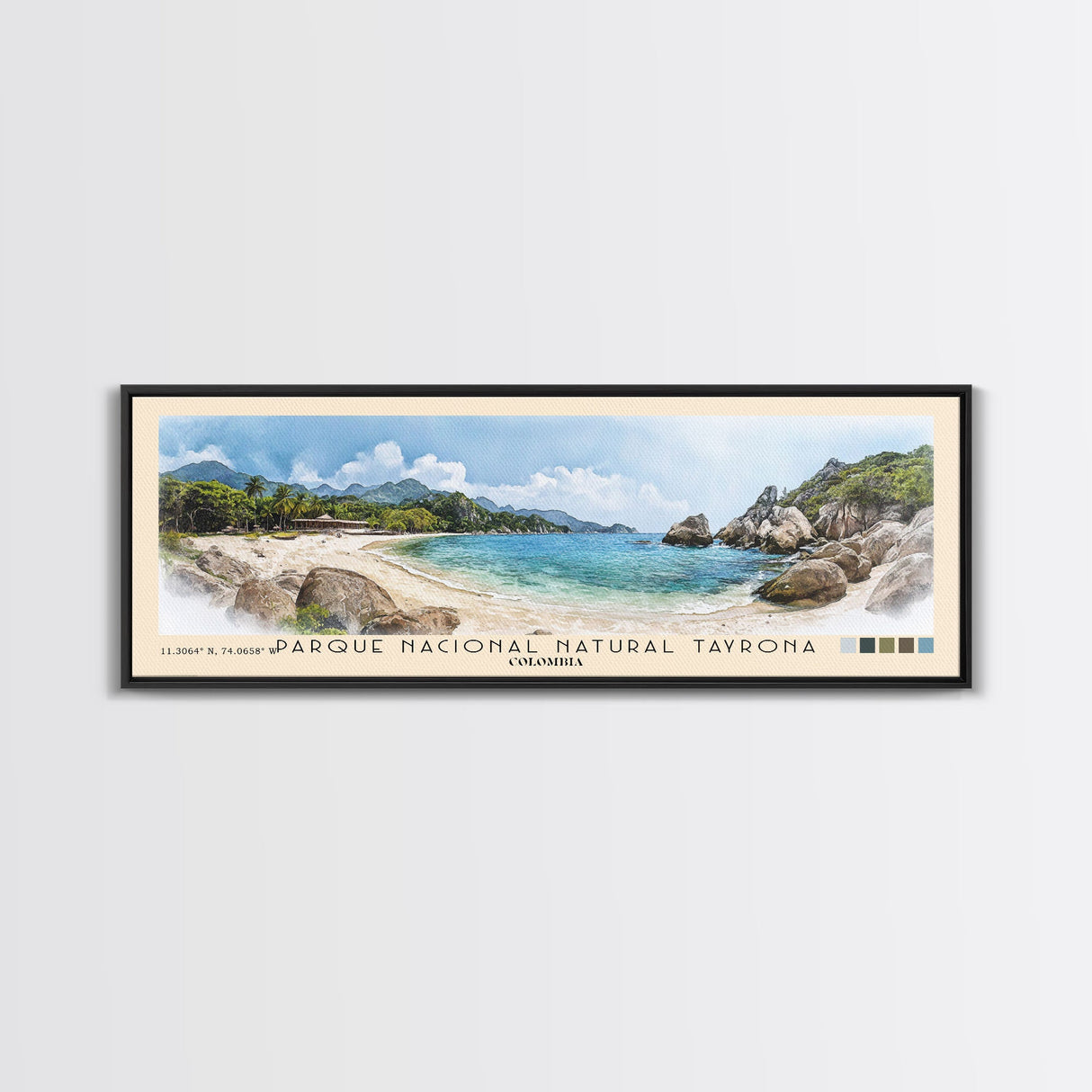 Parque Nacional Natural Tayrona, Colombia Watercolor Print, Vacation Gift, Colombia Wall Art, Beach Painting, Beach Decor, Large Wall Art, Wood Frame Art